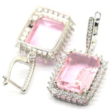 Rectangle Pink Kunzite Sapphire CZ Silver Earrings