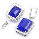 Rectangle Pink Kunzite Sapphire CZ Silver Earrings