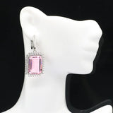 Rectangle Pink Kunzite Sapphire CZ Silver Earrings