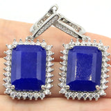 Rectangle Pink Kunzite Sapphire CZ Silver Earrings