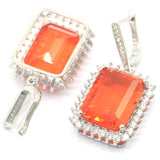 Stunning Spessartine Garnet Morganite CZ Silver Earrings