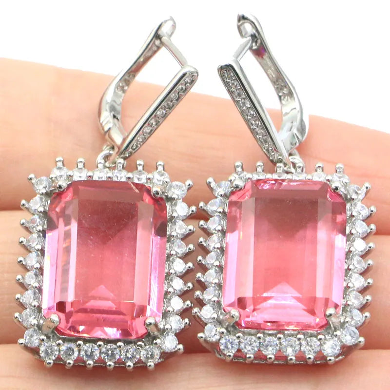 Stunning Spessartine Garnet Morganite CZ Silver Earrings