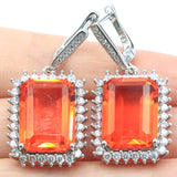 Stunning Spessartine Garnet Morganite CZ Silver Earrings