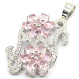 Big European Aquamarine Pink Kunzite CZ 925 Silver Pendant