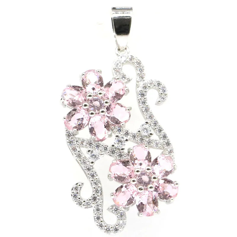 Big European Aquamarine Pink Kunzite CZ 925 Silver Pendant