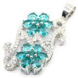 Big European Aquamarine Pink Kunzite CZ 925 Silver Pendant