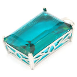 Big Rectangle Gemstone Pendant Rich Aquamarine 30x20mm Man Gift