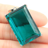 Big Rectangle Gemstone Pendant Rich Aquamarine 30x20mm Man Gift