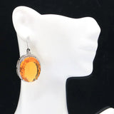 Big Oval Gemstone Golden Citrine Green Amethyst CZ Silver Earrings