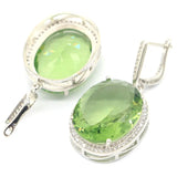 Big Oval Gemstone Golden Citrine Green Amethyst CZ Silver Earrings