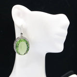 Big Oval Gemstone Golden Citrine Green Amethyst CZ Silver Earrings