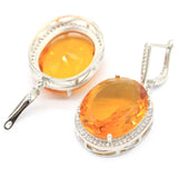 Big Oval Gemstone Golden Citrine Green Amethyst CZ Silver Earrings