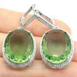 Big Oval Gemstone Golden Citrine Green Amethyst CZ Silver Earrings