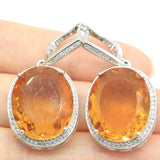 Big Oval Gemstone Golden Citrine Green Amethyst CZ Silver Earrings