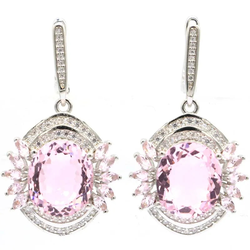 Pink Kunzite CZ Silver Earrings for Women