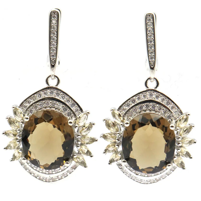 Stunning Smokey Quartz Zircon Silver Earrings for Women