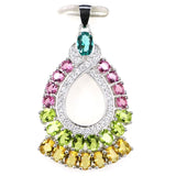 Pink Tourmaline Citrine Aquamarine 925 Sterling Silver Pendant