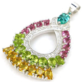 Pink Tourmaline Citrine Aquamarine 925 Sterling Silver Pendant