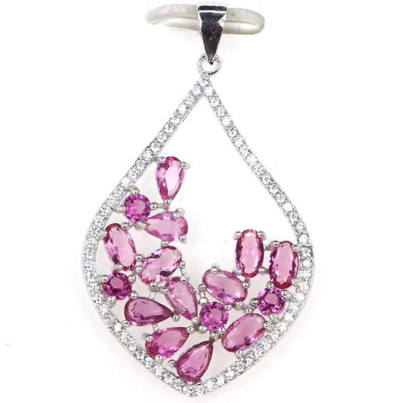 Pink Tourmaline Tanzanite CZ 925 Sterling Silver Pendant