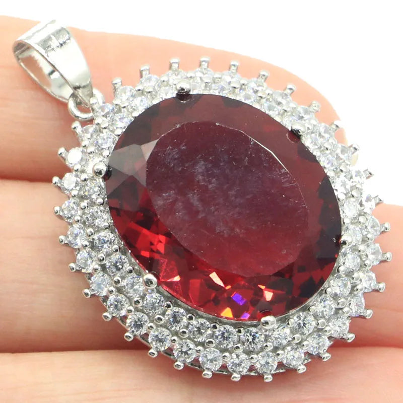 Gorgeous Pink Rhodolite Garnet CZ Silver Pendant