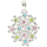 Green Peridot Aquamarine Pink Tourmaline CZ Silver Pendant