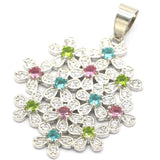 Green Peridot Aquamarine Pink Tourmaline CZ Silver Pendant