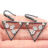 Vintage Trangle Jewelry Set Gothic Bright Cubic Zircon Silver Pendant Earrings