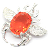 Big Insect Orange Spessartine Garnet Women Wedding Silver Pendant