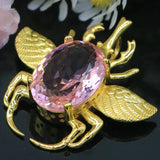 Big Pink Kunzite Insect Silver Pendant for Women