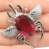 Big Insect Pink Tourmaline Kunzite Silver Pendant for Women