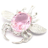 Big Insect Pink Tourmaline Kunzite Silver Pendant for Women
