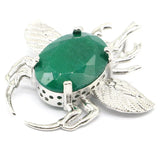 Big Green Emerald Insect Silver Pendant for Women Wedding