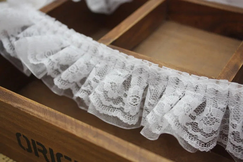 Double Layer Tulle Ruffle Trim Embroidered Sewing Clothing for Girl