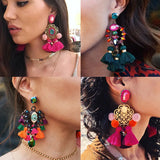 Boho Crystal Tassel Chain Drop Earrings - Large Style