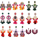 Boho Crystal Tassel Chain Drop Earrings - Large Style