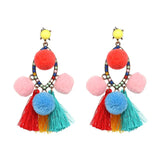 Boho Crystal Tassel Chain Drop Earrings - Large Style