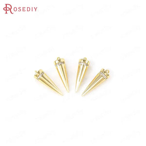 4PCS 16x5MM 24K Brass Zircon Cone Charms Pendants DIY Jewelry Findings
