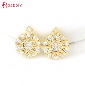 4PCS 10x10MM Brass Zircon Round Star Charms Pendants Jewelry Making Supplies