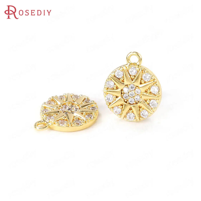 4PCS 10x10MM Brass Zircon Round Star Charms Pendants Jewelry Making Supplies