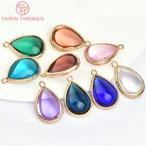 10PCS 22x14MM Brass & Glass Tear Drop Charms Pendants Jewelry Findings