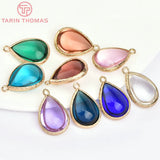 10PCS 22x14MM Brass & Glass Tear Drop Charms Pendants Jewelry Findings