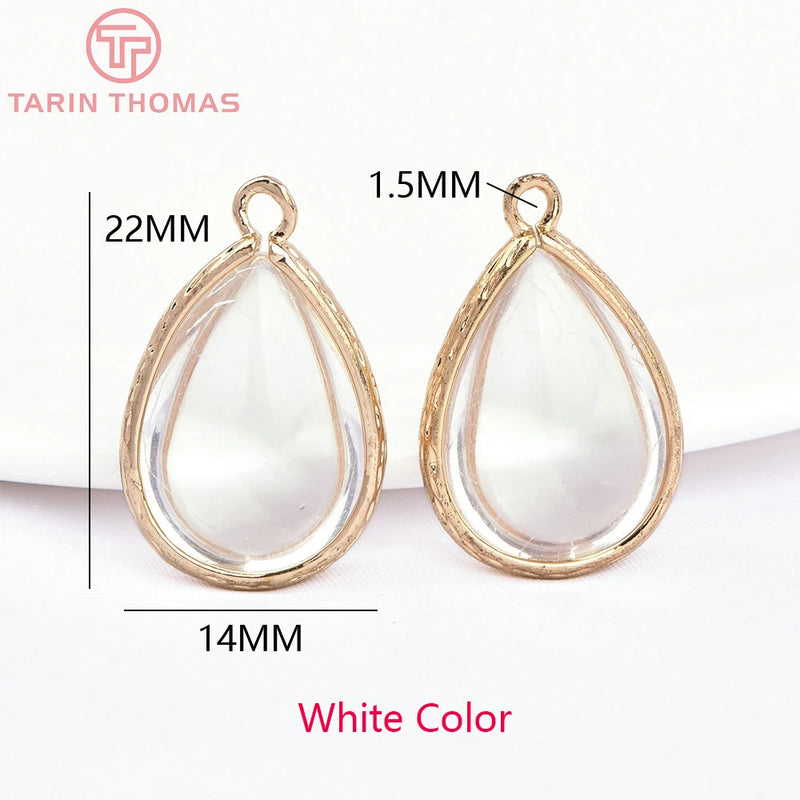 10PCS 22x14MM Brass & Glass Tear Drop Charms Pendants Jewelry Findings