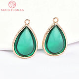 10PCS 22x14MM Brass & Glass Tear Drop Charms Pendants Jewelry Findings