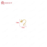 6PCS 15x13MM 24K Brass Zircon Earrings Hooks Clasps Earring Clip Jewelry DIY