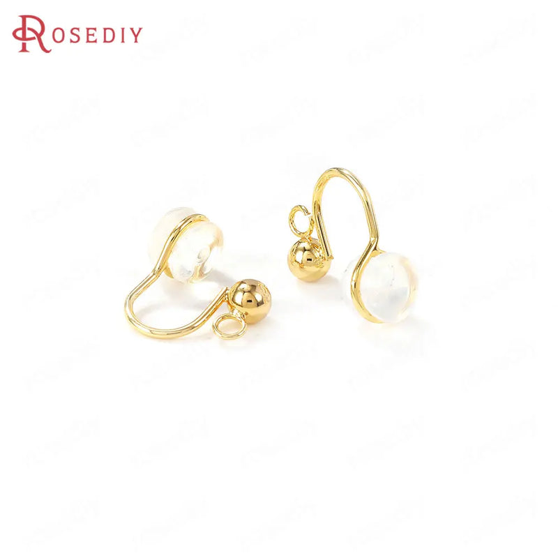 6PCS 15x13MM 24K Brass Zircon Earrings Hooks Clasps Earring Clip Jewelry DIY