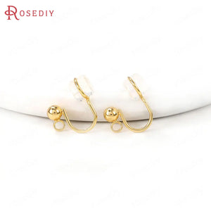 6PCS 15x13MM 24K Brass Zircon Earrings Hooks Clasps Earring Clip Jewelry DIY