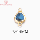 4PCS 8x14MM 24K Plated Brass with Heart Glass Beads Charms