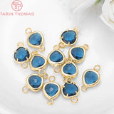 4PCS 8x14MM 24K Plated Brass with Heart Glass Beads Charms