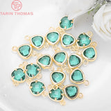 4PCS 8x14MM 24K Plated Brass with Heart Glass Beads Charms