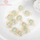 4PCS 8x14MM 24K Plated Brass with Heart Glass Beads Charms